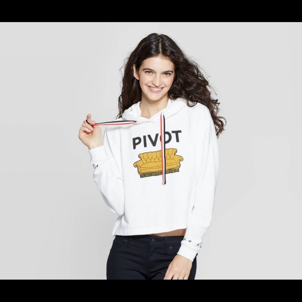 FRIENDS White Crop Hoodie Sweatshirt